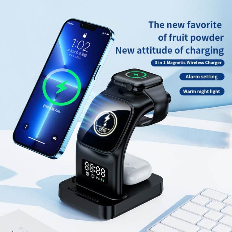 YP-HY05 15W 5 en 1 Cargador inalámbrico multifuncional magnético con reloj, 5 in 1 - venhogarsa.com