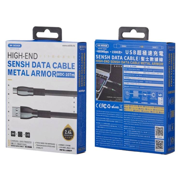 WK WDC-107i 1m 2.4A Serie Saint Zinc Alloy USB a cable de carga de sincronización de datos de 8 pines, 8 Pin - venhogarsa.com