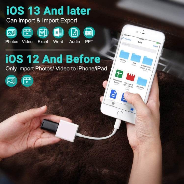 ZS-KL21806 2 en 1 8 pines a USB 3.0 + Adaptador OTG de lectura USB para cámara, compatible con sistemas IOS 13 y superiores - venhogarsa.com