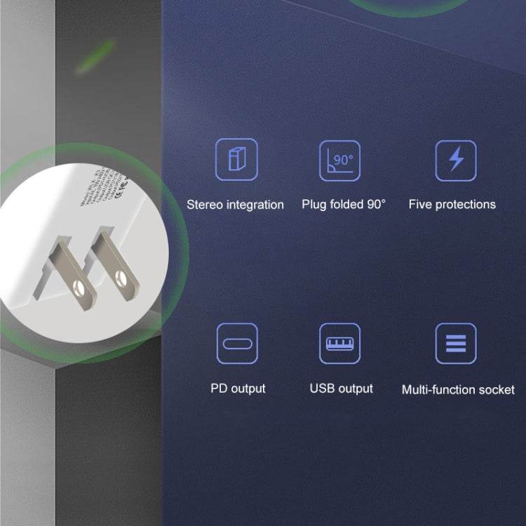 WLX-X3 36W 90 grados Cargador USB multifunción portátil con clavija plegable, enchufe de EE. UU. - venhogarsa.com
