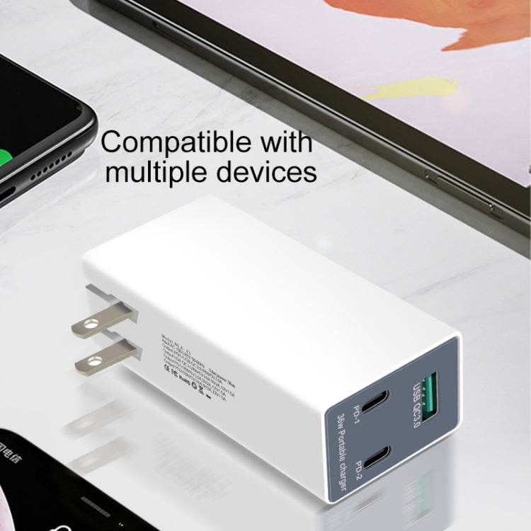 WLX-X3 36W 90 grados Cargador USB multifunción portátil con clavija plegable, enchufe de EE. UU. - venhogarsa.com