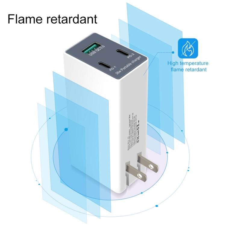 WLX-X3 36W 90 grados Cargador USB multifunción portátil con clavija plegable, enchufe de EE. UU. - venhogarsa.com