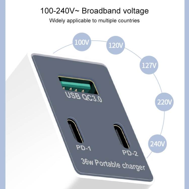 WLX-X3 36W 90 grados Cargador USB multifunción portátil con clavija plegable, enchufe de EE. UU. - venhogarsa.com