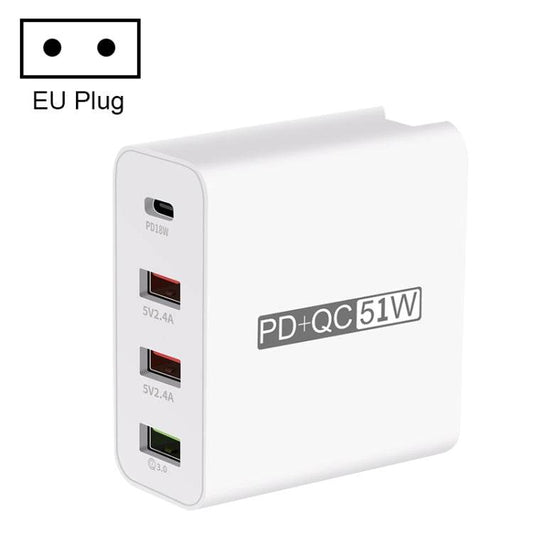 WLX-A6 Adaptador de corriente para cargador de viaje USB de carga rápida de 4 puertos, enchufe de la UE, EU Plug - venhogarsa.com