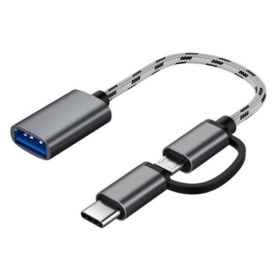 USB 3.0 hembra a micro USB + USB-C / Type-C macho carga + transmisión Cable adaptador trenzado de nailon OTG, longitud del cable: 17 cm, Micro USB 17cm Grey, Micro USB 17cm Gold - venhogarsa.com