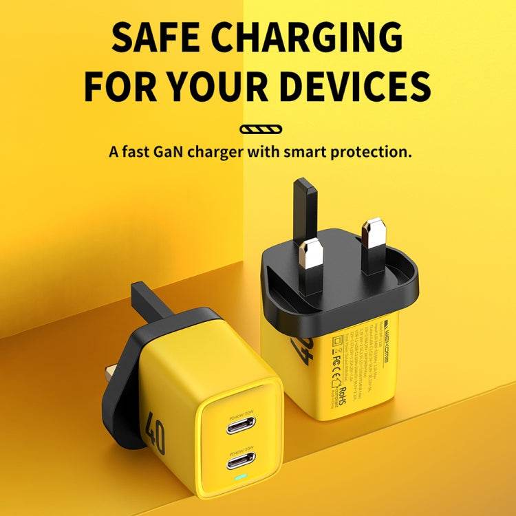 WK WP-U128 Cargador de nitruro de galio con interfaz dual USB-C/tipo-C de 40 W, especificaciones: enchufe para Reino Unido, UK Plug - venhogarsa.com